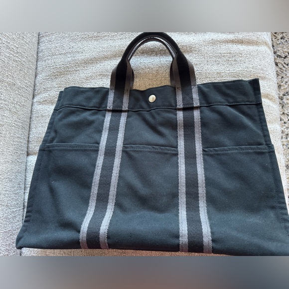 Hermes Fourre Tout Tote Black and Dark Gray Cotton Canvas bag - Picture 4 of 6